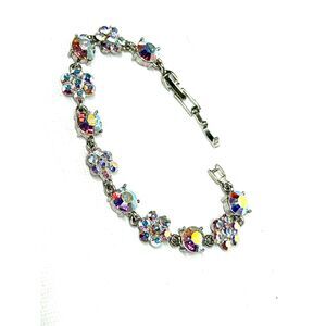 Jim Ball Adjustable Aurora Borealis Crystal Link Bracelet Sz 6-6.5 RB008